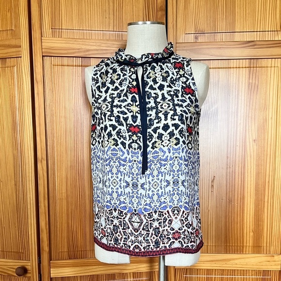 Violet + Claire Small Ikat Sleevless Blouse Ruffle Office Cadual Boho - Picture 2 of 8